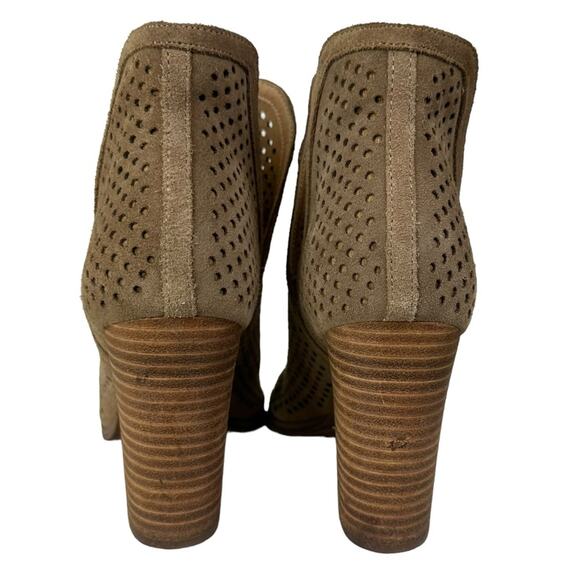 Lucky Brand Larise Leather Open Toe Perforated Bootie Tan Size 9 Wide - Picture 6 of 11